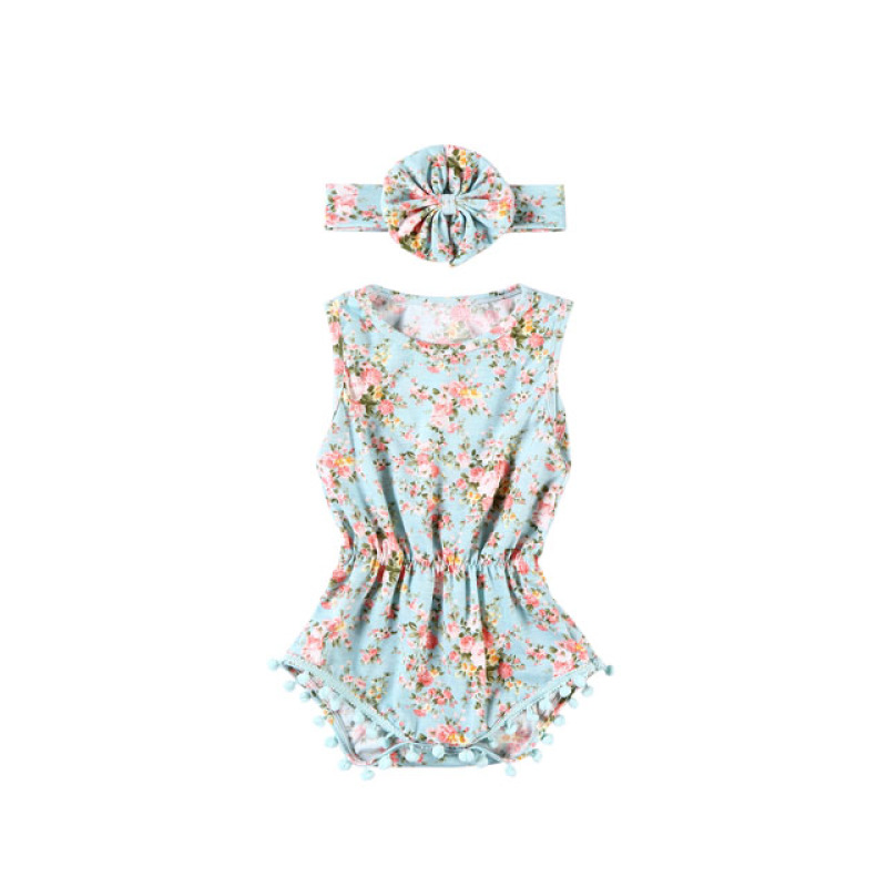 Soft Anti-Bacterial Infant & Toddlers Romper With Big Flower Headband Baby Clothes Set