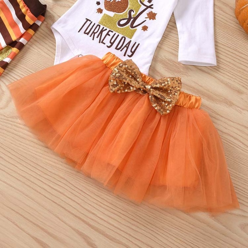 Wholesale thanksgiving day tutu skirt cotton baby romper clothing set