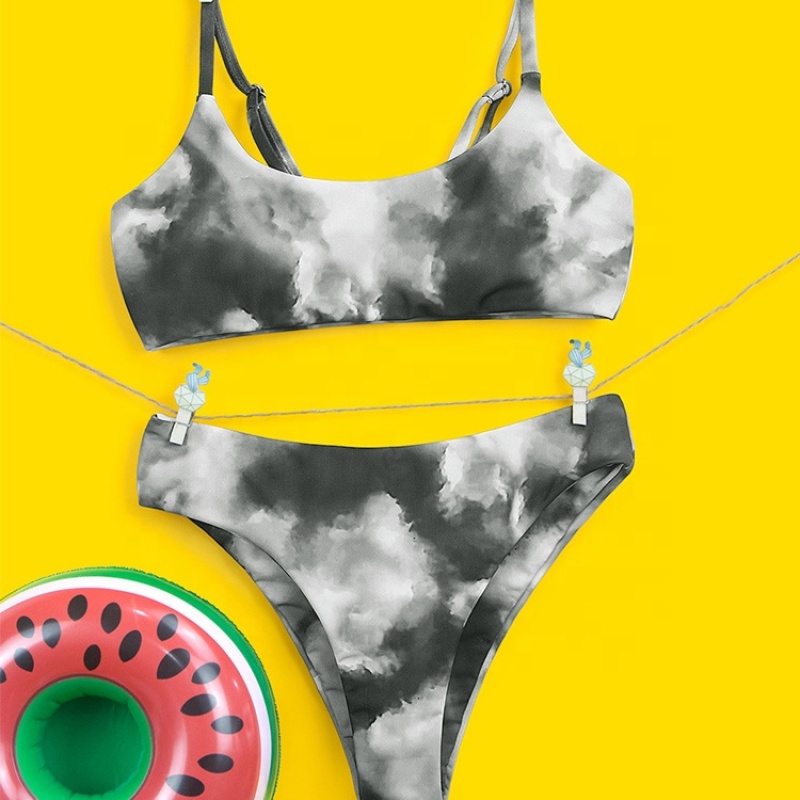 2021 cheap color changing swimwear swimsuit girls tie dye bikini set