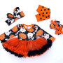 Halloween Pumpkin Little Girls Lap Shoulder Tutu Dresses With Headband And Shoes