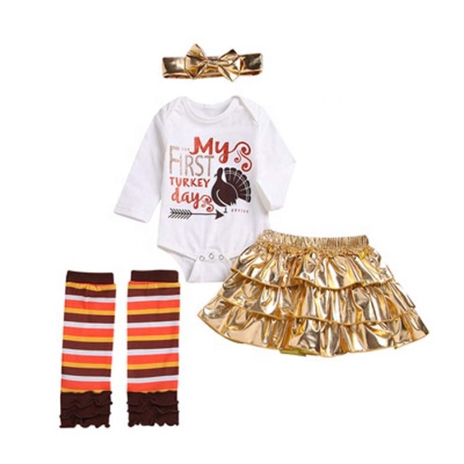 2021 thanksgiving day trendy designer  baby romper tiered skirt leg warmers 3 piece set clothes