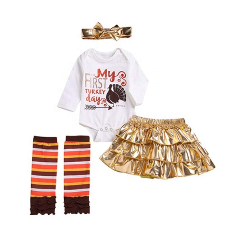2021 thanksgiving day trendy designer  baby romper tiered skirt leg warmers 3 piece set clothes