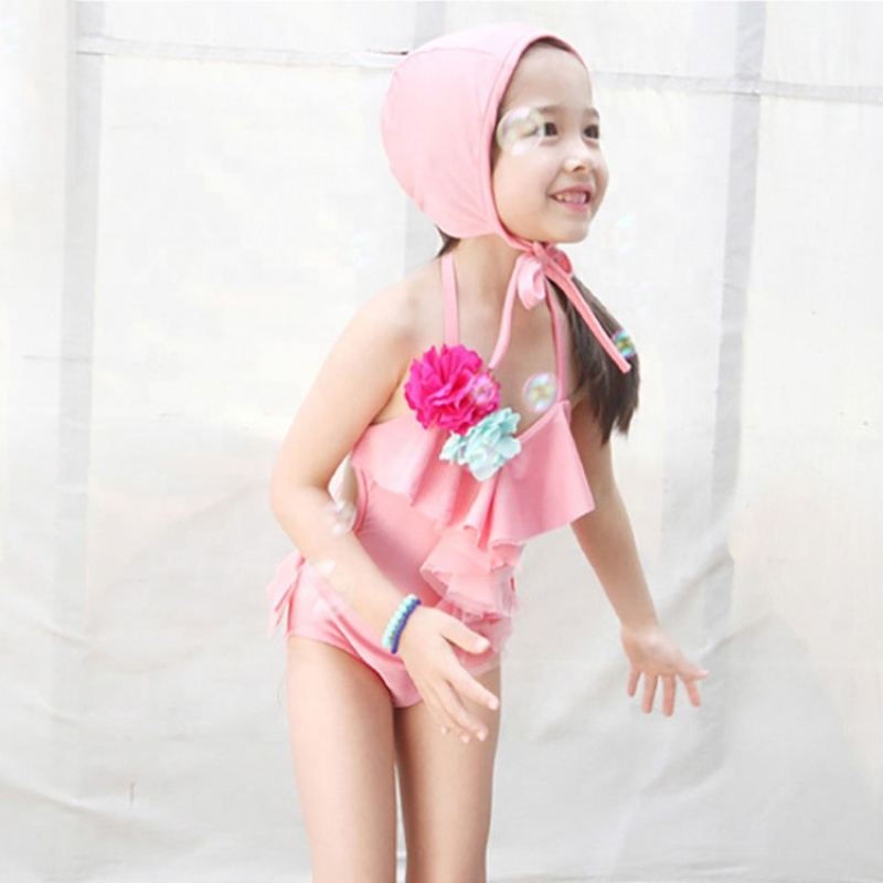 Designers little girls fashion pink blue ruffle brand swimsuit sets