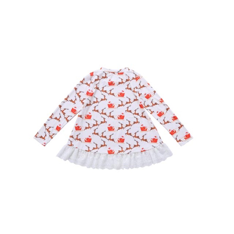 Newest Christmas Girls' Lace Top with Santa Ride Print