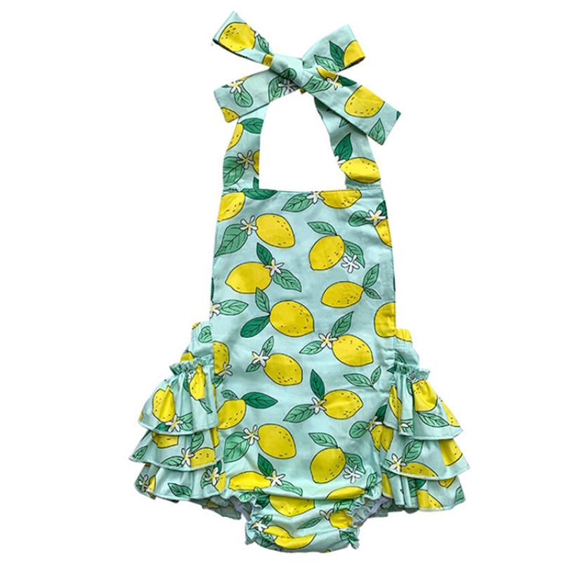 Vente en gros mignon doux floral bébé licou bulle volants sans manches bébé fille barboteuse