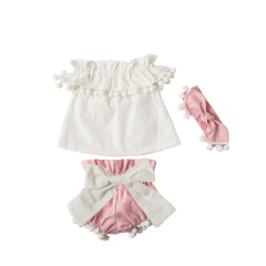 Factory Direct Sale Baby Girl Off Shoulder Pompom Clothes Sets Outfits For Summer