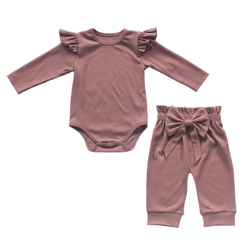 Factory Direct Sale Cotton Baby Long Sleeves Romper With Long Pants Outfit Set