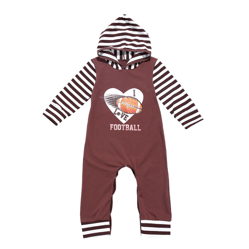 New Style Long Sleeve Cotton Strip Hooded Baby Jumpsuit