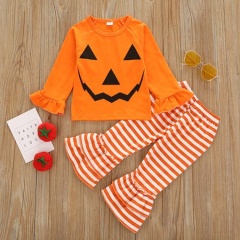 Supplier fall halloween pumpkin girls ruffles baby flared long pants