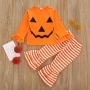 Supplier fall halloween pumpkin girls ruffles baby flared long pants