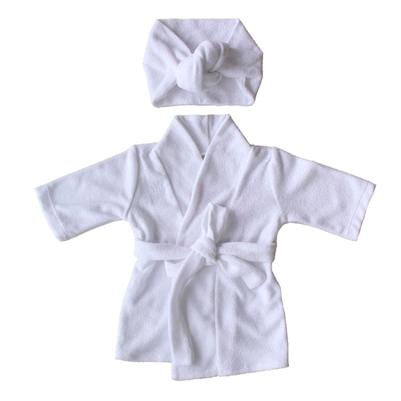 Customizable white super soft newborn knotted kids children dressing gown