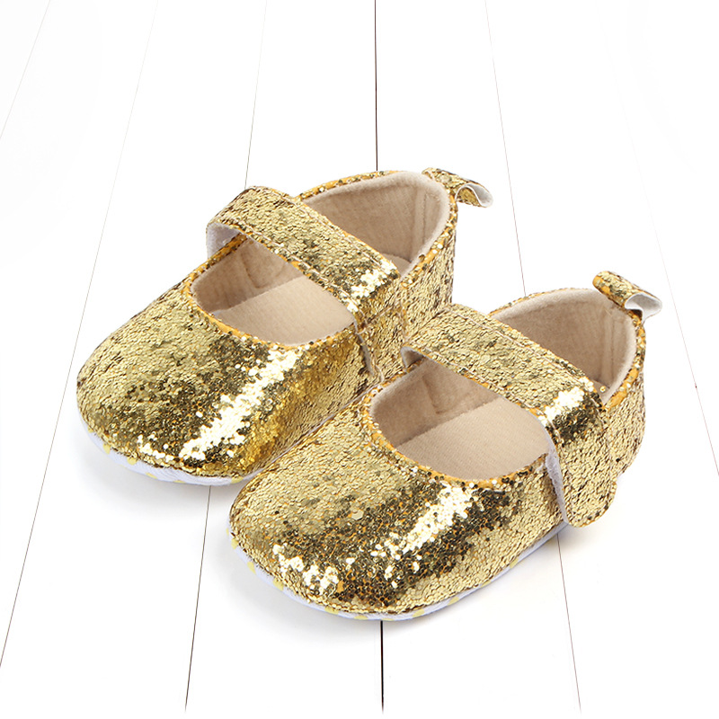 Wholesale Fancy Hook and Loop Girls Black Gold Silver Genuine Leather Shoes for Little Baby Toddlers