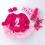 Hot Sale Long Sleeve Baby Boutique Girl Birthday Tutu Dress With Leggings And Baby Shoes And Headband 