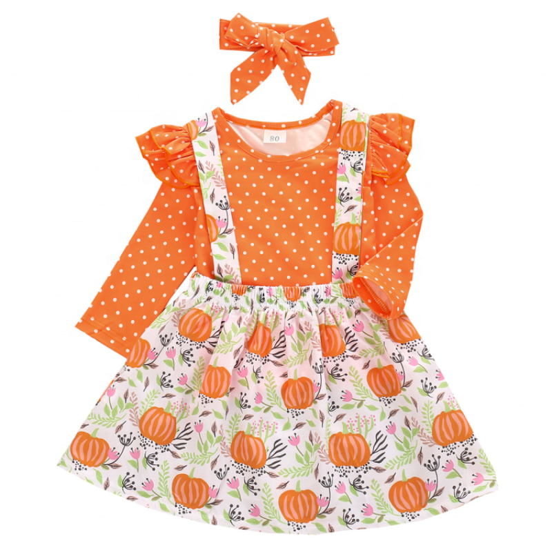 2021 trendy korean baby pumpkin clothes designer suspender dress
