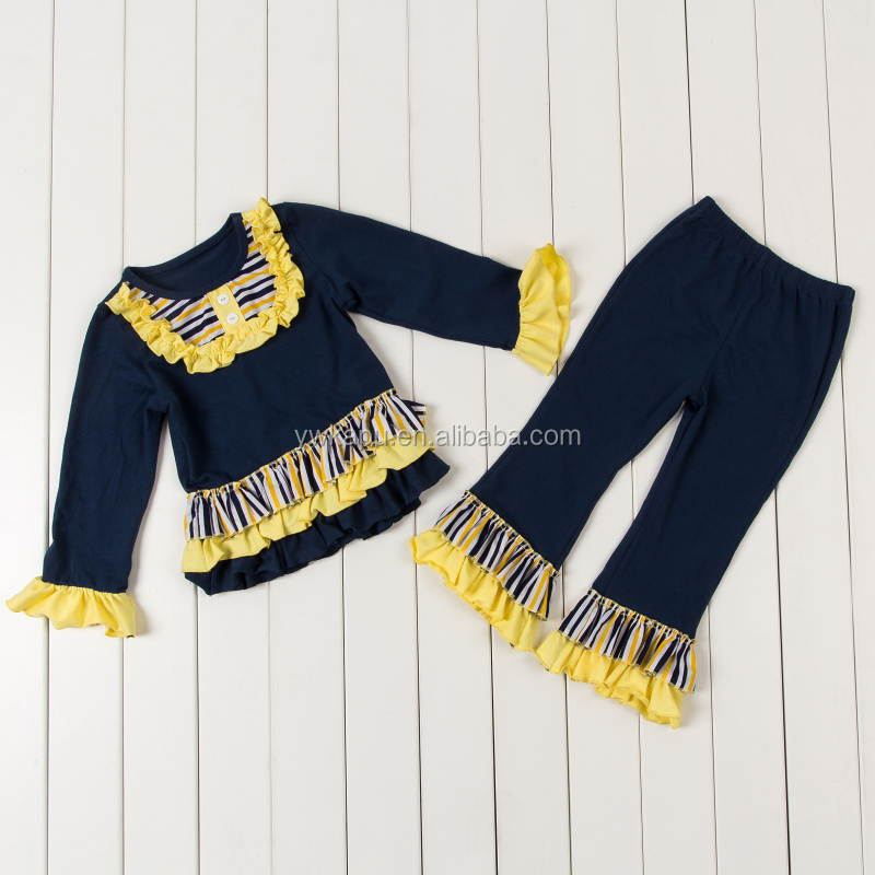 Newest Coming Fall boutique girl clothing outfits Baby Children Clothing Ruffle Clothing Set for Christmas