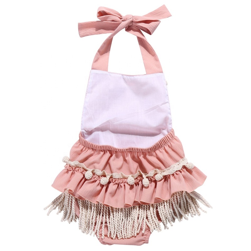 white unisex boutique baby fringe romper