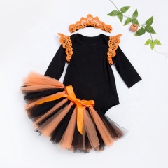 New arrival black toddler tulle pleated skirt vintage 3 piece set romper