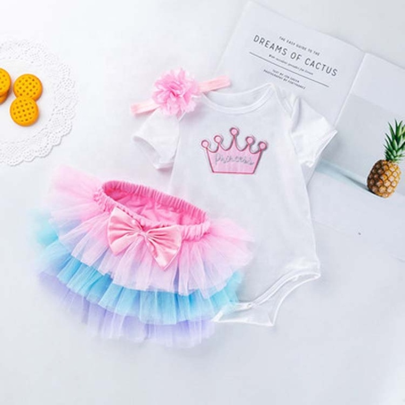 Factory Sale Kids Birthday Romper With Rainbow Tutu Skirts And Headband 
