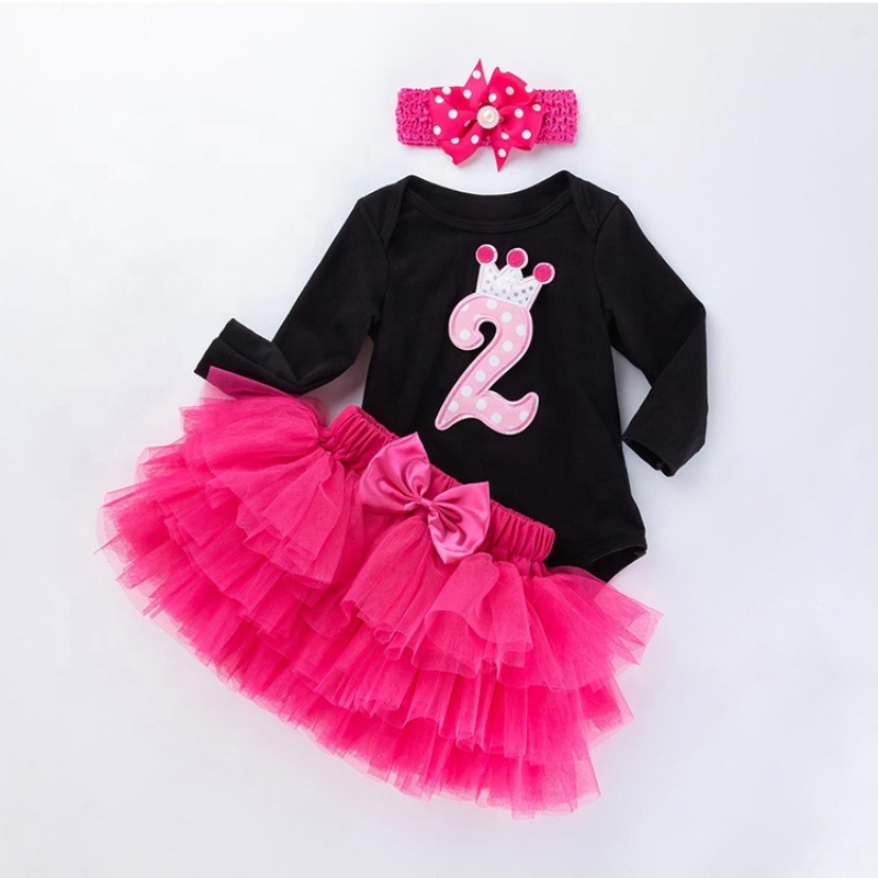 Wholesale Boutique Girl Toddler Birthday Clothing Romper Set With Tutu Skirts And Headband 