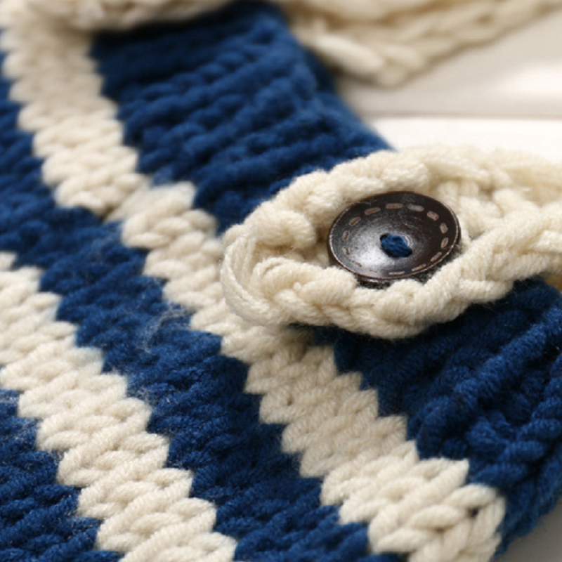 Newborn Photography Props Baby Navy Blue Hat Striped Crochet Knitting Clothing Set
