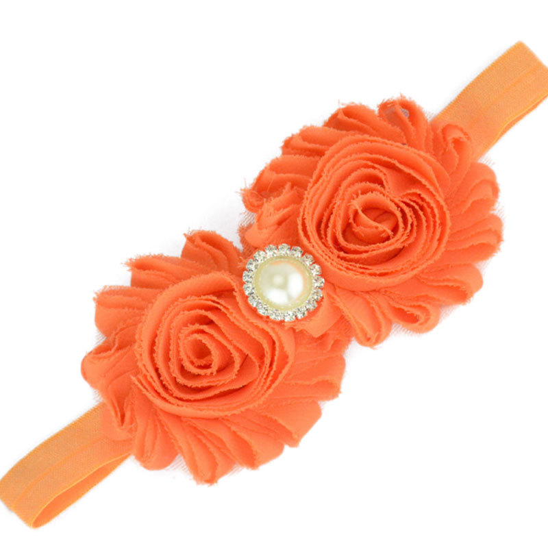 wholesale Hand Made Kid Pearl Hair Accessories Pearl Rhinestone Chiffon Flower Headband For Girl