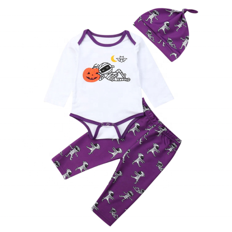 Hot selling purple baby cartoon printed long pants girl clothes rompers