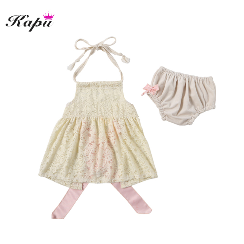 Cute Little Girls Summer Sleeveless Lace Dress With Bloomer 