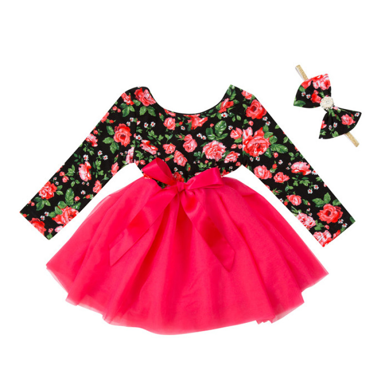 Wholesale Cotton Baby Girl Boutique Dresses With Headband Set 