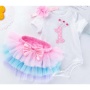 Factory Direct Sale Newborn Baby Birthday Romper With Rainbow Tutu Skirts And Headband 