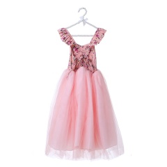Floral Kids Girls Birthday Party Backless Tulle Tutu Dress