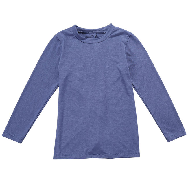 Hot Sale Boutique Wholesale Cotton Girls Blue   Long Sleeve T Shirt  Kids Clothing For Girl