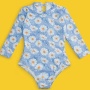 2021 new one piece blue long sleeve swimsuit floral swimwear