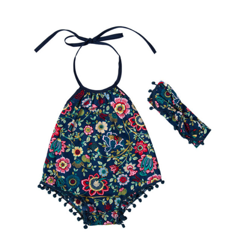 Newborn baby clothes girls infant toddlers clothing baby pompom romper with headband