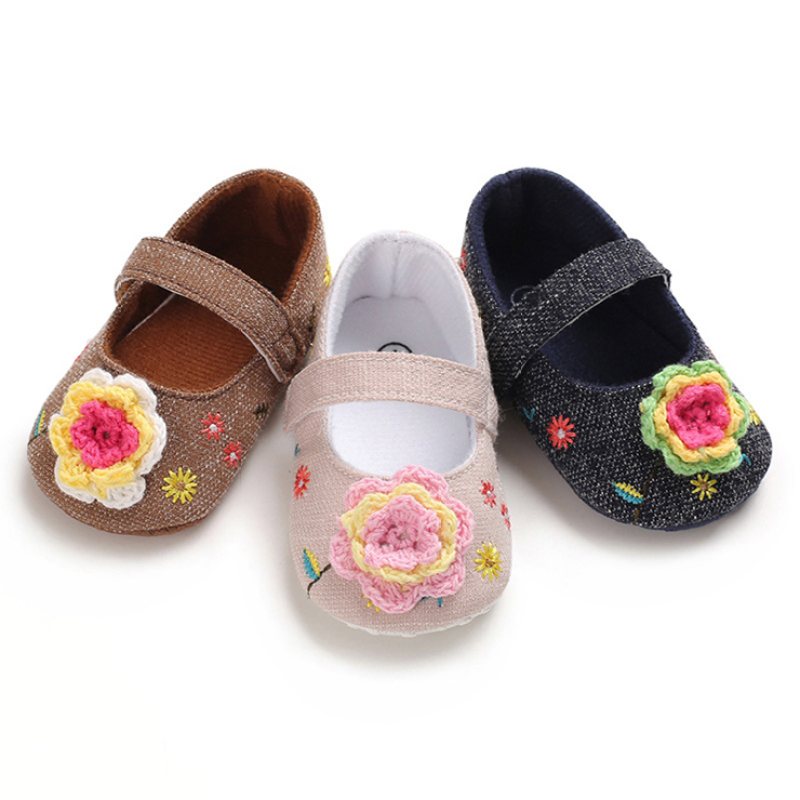 Hot Sale Boutique Cheap Flower Girls Pink Gold White Wedding Flat Shoes for Baby and Kids
