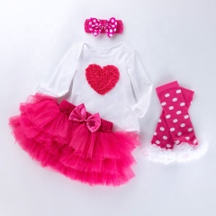 New Arrival Cotton Baby Girl Birthday Bodysuit With Tutu Skirts And Leg Warmer And Headband 