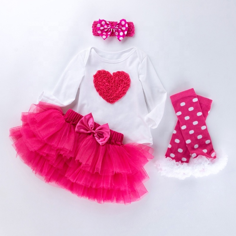 New Arrival Cotton Baby Girl Birthday Bodysuit With Tutu Skirts And Leg Warmer And Headband 