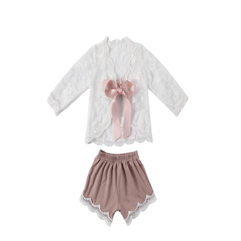 Fashion Kids Baby Girls Outfits Flower Embroidered Short Sleeve Shirt And Shorts 2 Pieces Sets