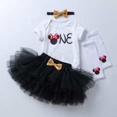 Wholesale High Quality Cotton Baby Romper with Tutu Skirts And Headband Outfit Set For Birthday Party