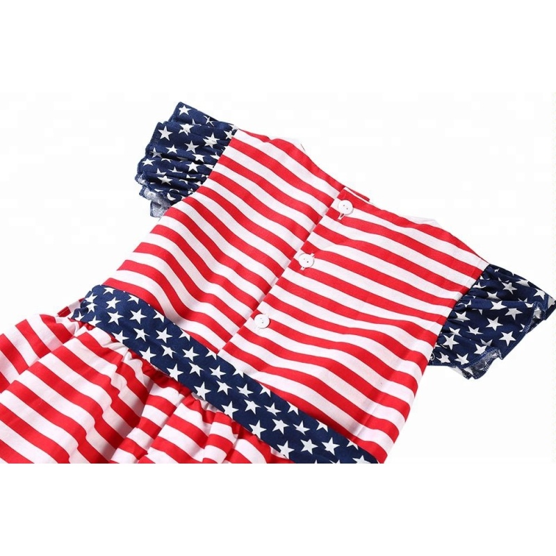 Summer floor length blue star & strip patriotic baby girl dress kids clothes girls 4th of July dress
