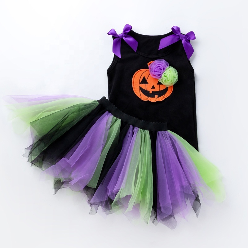 New arrival halloween baby vest sleeveless trendy punk toddler tulle pleated skirt