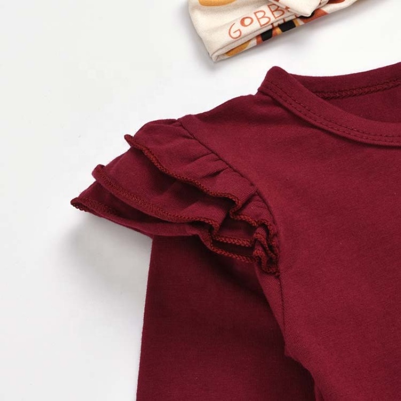 2021 manufactory korean turkey cartoon ruffles toddler girl shirt dress 2 piece set infant clothing baby