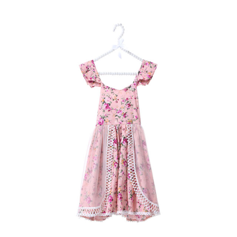 Wholesale Top Quality Baby Flower Boutique Girls Short Sleeve Lace Dress 