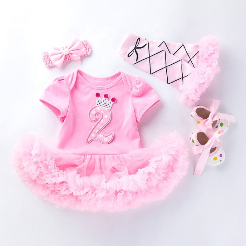 New Design Cotton Girl Birthday Dress With Ruffle Leg Warmer And Headband