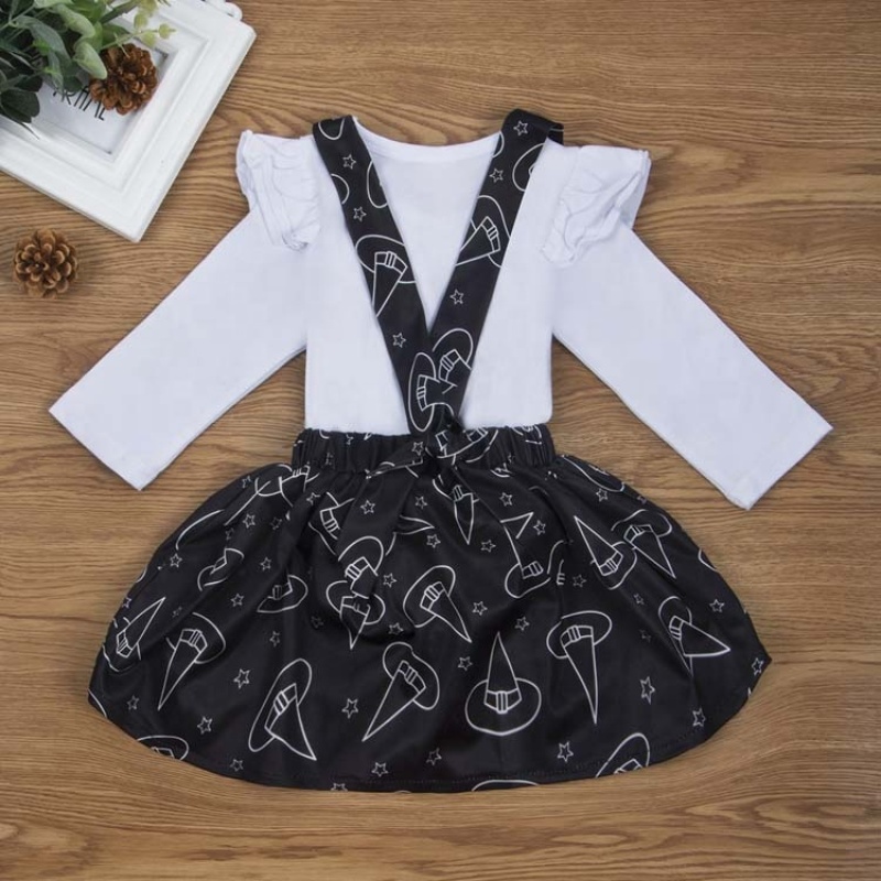 2021 halloween trendy ruffle toddler girl Letter suspender dress