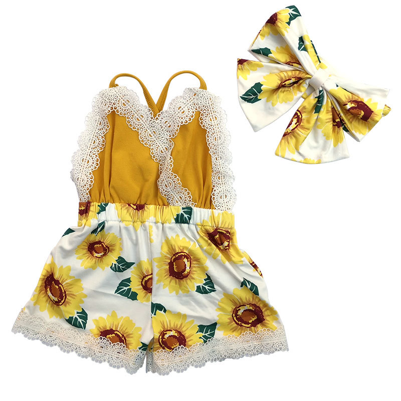 Popular Kids Clothing Sunflower Baby Girl Clothes Floral Jumpsuit