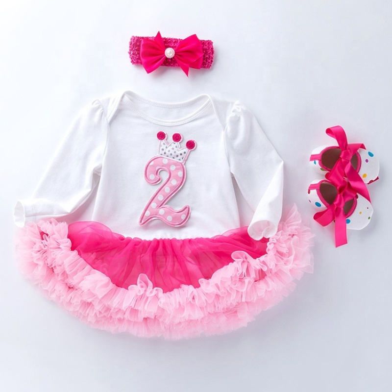 New Arrival Children Birthday Tutu Dress With Baby Shoes And Headband Set 