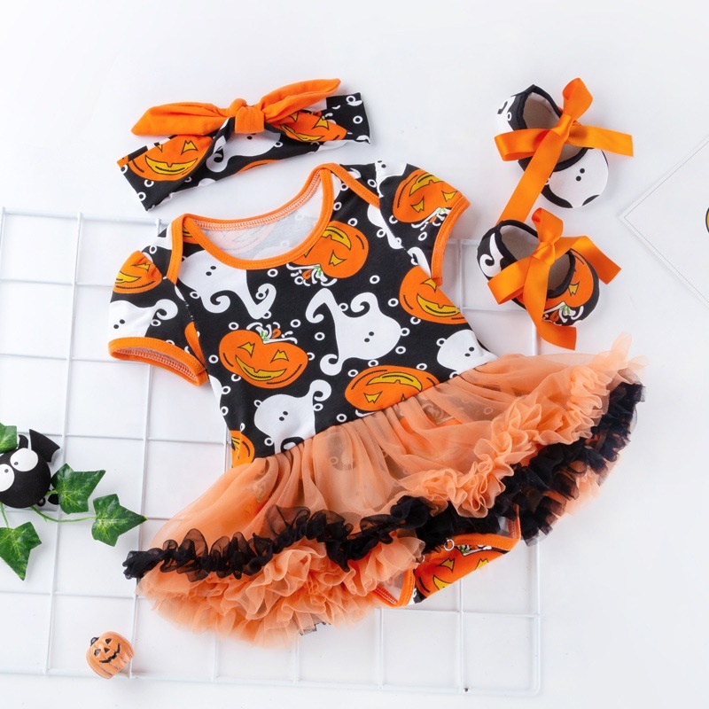 2021 pumpkin cartoon printed girls' tutu dresses pettiskirt toddler girk clothing set