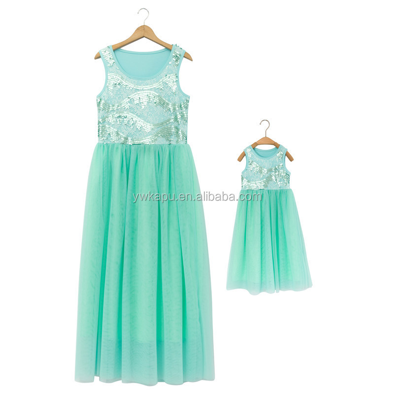 2018 summer sleeveless sequin mom and me dress elegant mother and daughter skirt