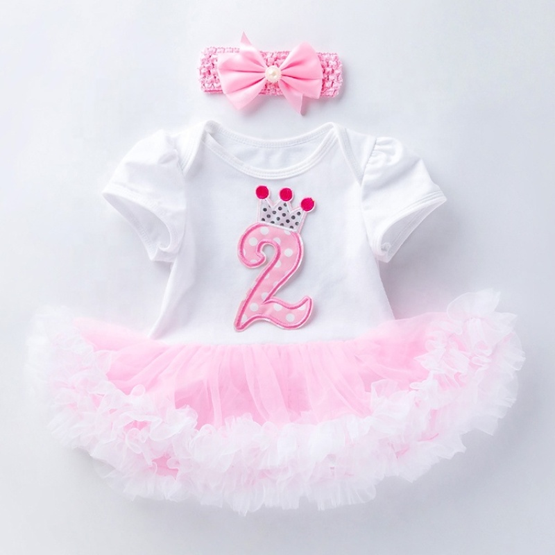 Wholesale Baby Girl Birthday Outfit Set With Headband 