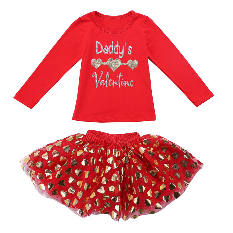 Charming Valentine's day Red Tutu Skirt Sets for Children Girls Spring Season  top and skirt set baby girl clothes set